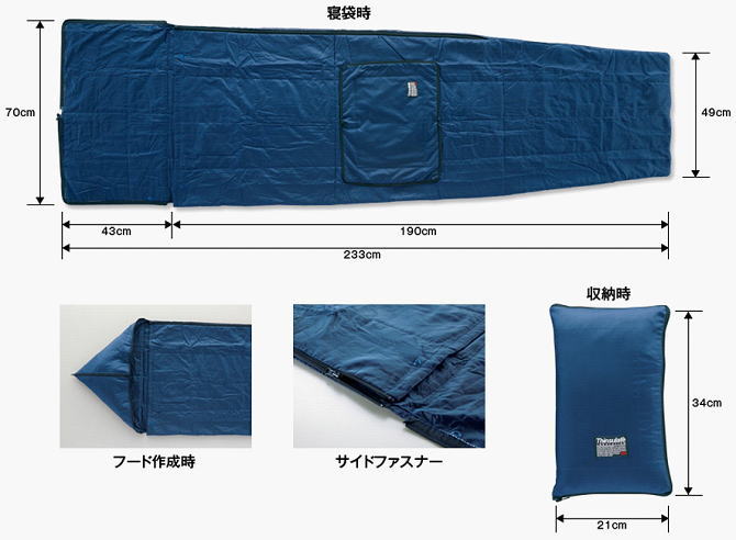 オフィス災害用コンパクト寝袋の形状